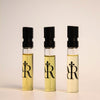 three 2ml niche perfume sample vials of the Autobiographical collection by Redolescent